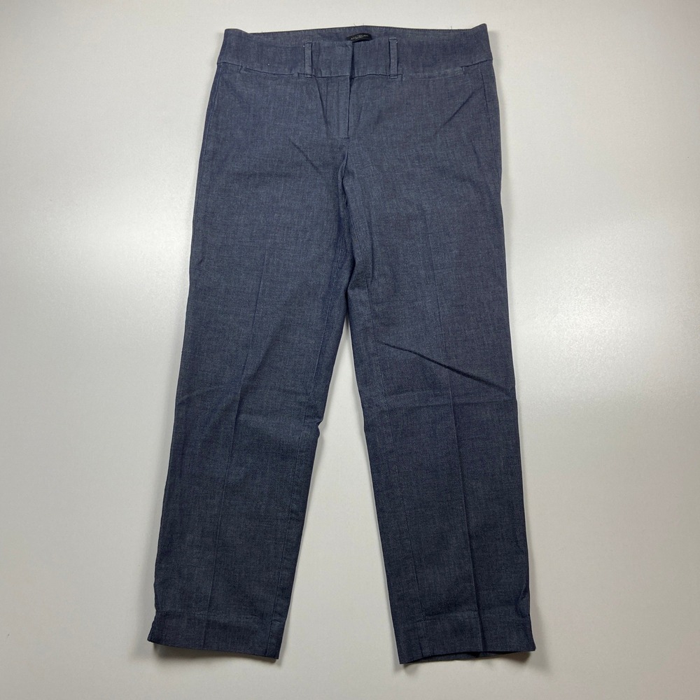 Ann Taylor Factory Signature Blue Chambray Ankle Pants Womens 2 Stretch Slim Leg